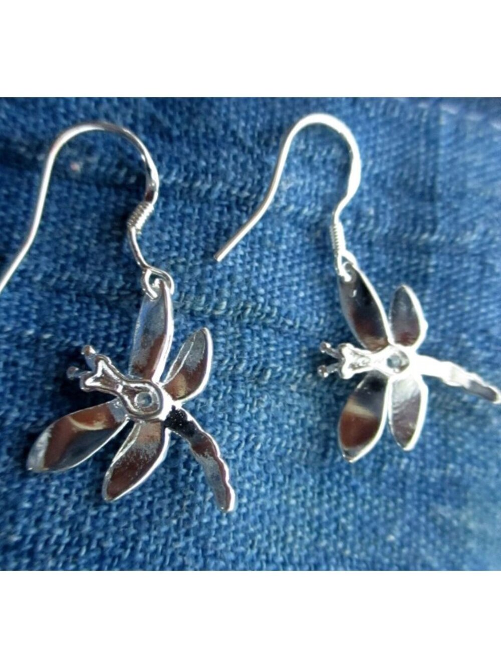 DRAGONFLY Dangle Hook EARRINGS STERLING SILVER NEW 925 TINY 6/8"